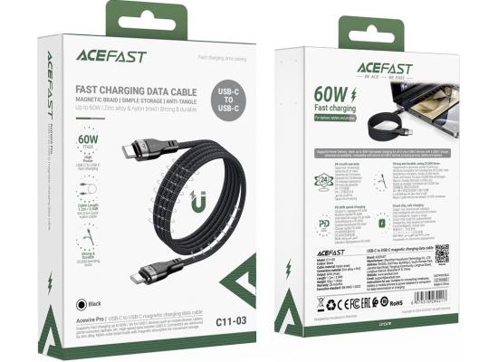 ACEFAST C11-03 1.2m USB-C to USB-C 60W Fast Charging Cable Magnetic Braided Data Cord - Black